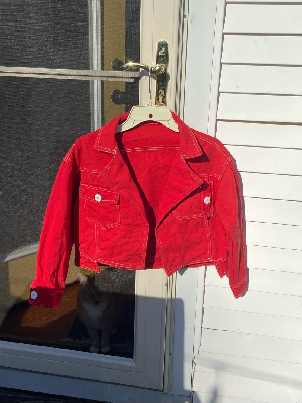 Red Cropped Jean Jacket